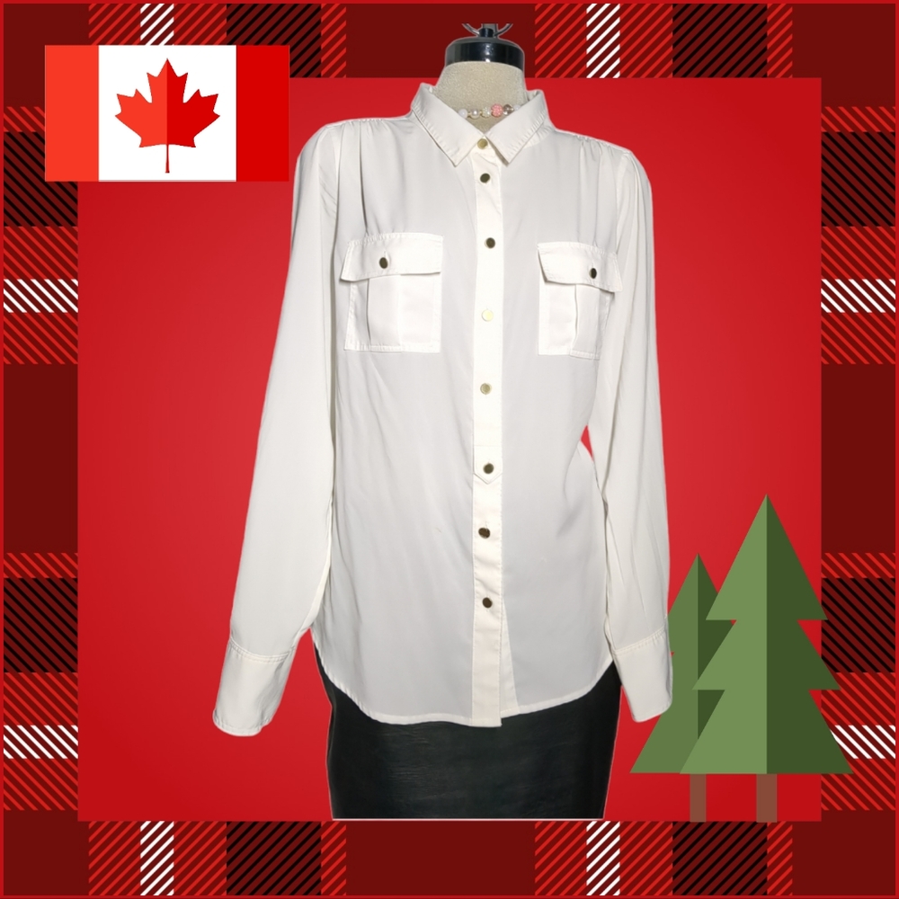 Calvin Klein Long Sleeve White Formal Blouse Size.  X L